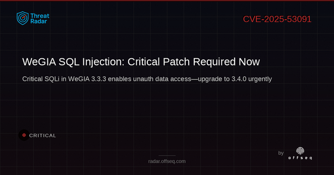 Critical threat: CVE-2025-53091: CWE-89: Improper Neutralization of Special Elements used in an SQL Command ('SQL Inj