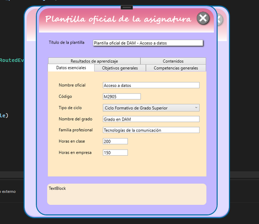 Captura de pantalla de una aplicación para gestionar programaciones didácticas en Windows.