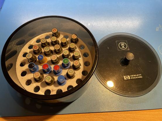 The HP plotter pen case, open with the 3d printed holder