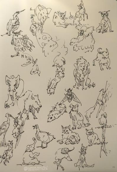 Black ink on paper

Quick/ loose sketches of various animals