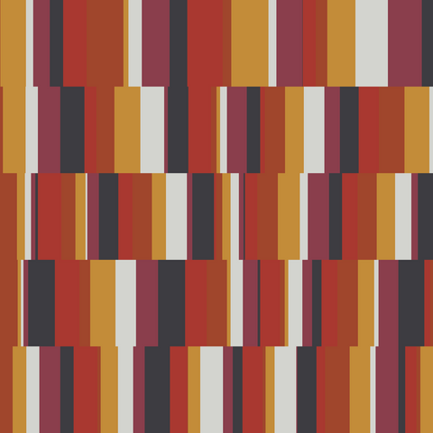Generative art consisting of rows of vertical strips in shades in orange, red, yellow, and black