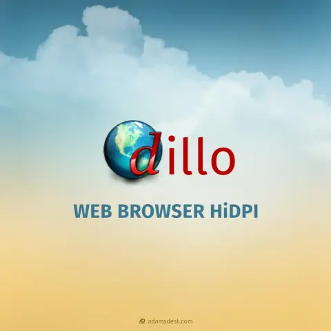 A large globe sits behind a red lowercase letter 'd' followed by 'illo' and a subtitle saying 'Web Browser HiDPI' all against blue sky full of clouds.