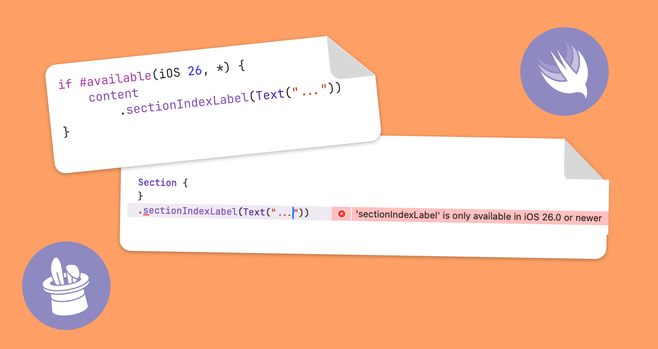 Illustration with code snippets of example code handling compatiblity between different iOS versions