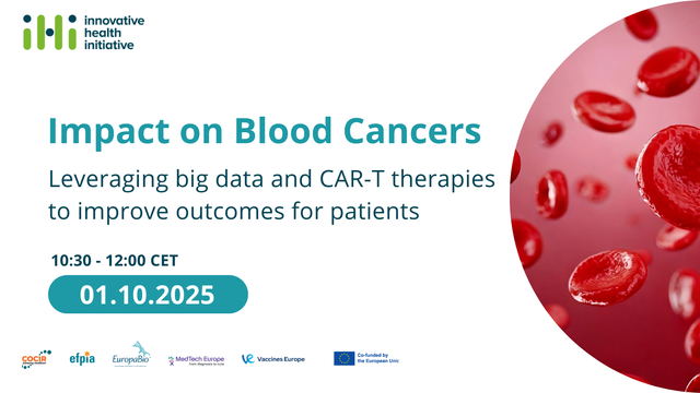 Join us on 1 October at 10:30 to learn more about how IHI and IMI projects are leveraging big data and CAR-T therapies to improve outcomes for patients