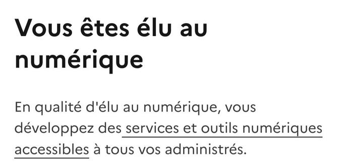 Vous êtes élu au numérique : en qualité d'élu au numérique, vous développez des service et outils numériques accessibles à tous vos administrés.