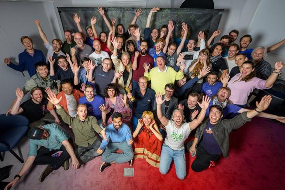 The Blender team at BCON celebrating Flow's Academy Award. Thanks Sacrebleu Productions! Photo by Jelmer de Haas.