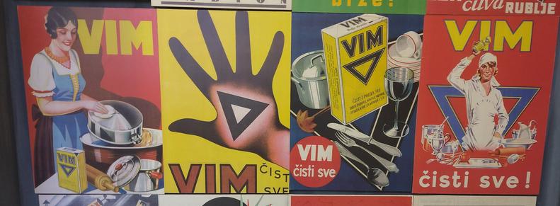 Several old Croatian advertisement posters for "VIM", which seems to be some kind of dish-washing agent.