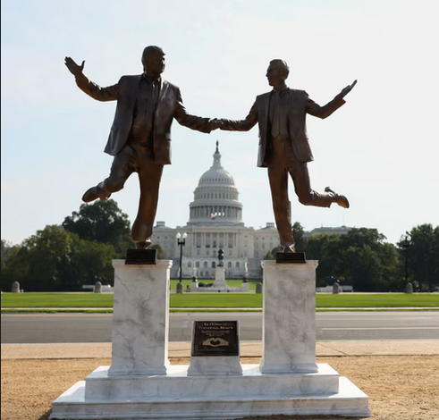 Trump & Epstein bronze statue.  Best Friends Forever.