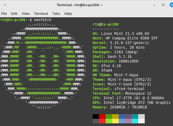 Neofetch screenprint from the Linux box