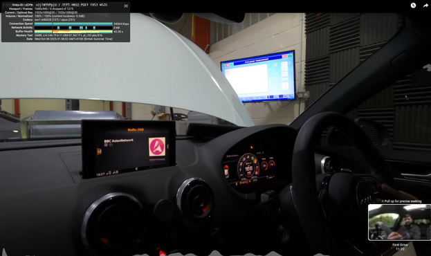 Screenshot of a full HD YouTube video (an Audi RS3 being tested on a dyno)