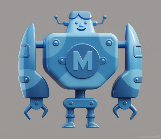 3D character design of a stylized, friendly blue robot.