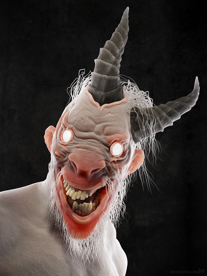 Creepy 3D demon character sculpture.