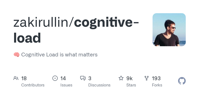 🧠 Cognitive Load is what matters. Contribute to zakirullin/cognitive-load development by creating an account on GitHub.