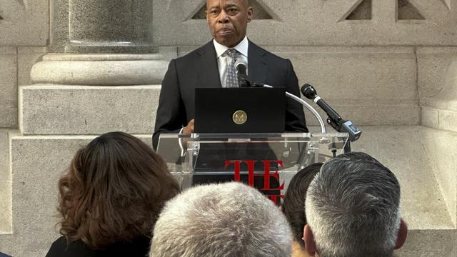 New York mayor Eric Adams speaks at the Metropolitan Museum of Art during a task force meeting addressing retail theft, Wednesday, April 2, 2025, in New York. (AP Photo/Joseph Frederick)