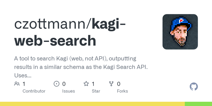 A tool to search Kagi (web, not API), outputting results in a similar schema as the Kagi Search API. Uses Kagi session token for easy authentication. - czottmann/kagi-web-search