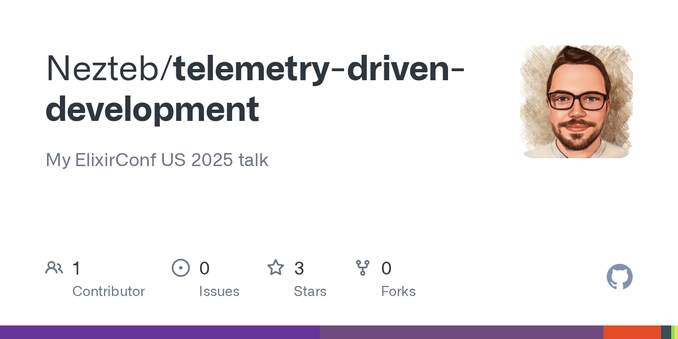My ElixirConf US 2025 talk. Contribute to Nezteb/telemetry-driven-development development by creating an account on GitHub.