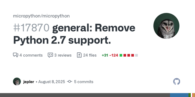 Summary
Python 2.7 has been EOL since January 2020.

Ubuntu oldoldlts (Focal Fossa, 20.04) has Python 3.8.
Debian oldoldstable (Buster, from 2019) has Python 3.7.
RHEL 8 (from 2019) has Python 3.6....