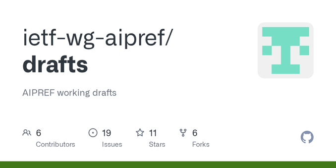AIPREF working drafts. Contribute to ietf-wg-aipref/drafts development by creating an account on GitHub.
