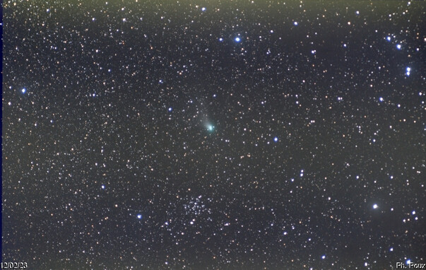 comète C/2022E3ZTF  passe près de l'amas ouvert NGC1647 dans le Taureau le 12/02/23 vers 22hTU. 18x120s au téléobjectif 135mm F/2.8 1600ISO