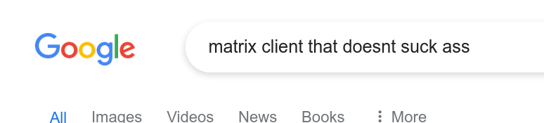 google search field with the text “matrix client that doesnt suck ass“