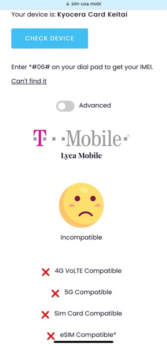 Sim-USA.mobi site search shows that this phone is incompatible with us carriers.