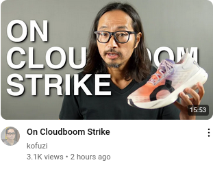 Youtube video thumnail: man holding a running shoe interposed with the text:
On
Clou
Strike
Full video title: On Cloudboom Strike, author: kofuzi.