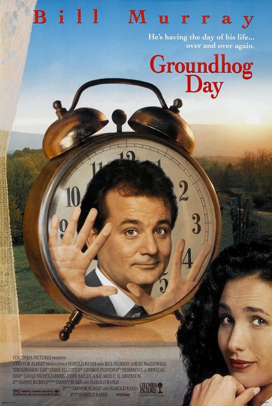 groundhog day movie poster
featuring bill murray and andie macdowell