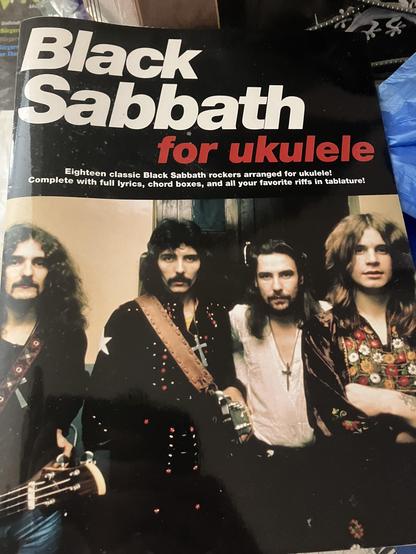 Songbook cover: "Black sabbath
for ukulele

Eighteen classic Black Sabbath rockers arranged for ukulele!
Complete with full lyrics, chord boxes, and all your favorite riffs in tablature."