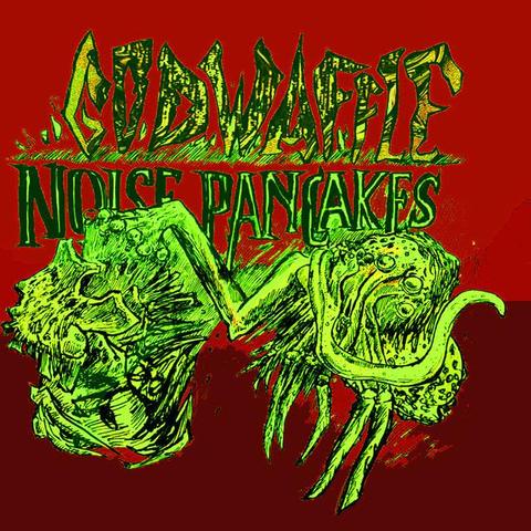 An illustration of a many tentacled monster gripping another creature by its skull with the words Godwaffle Noise Pancakes written in scrawl above.