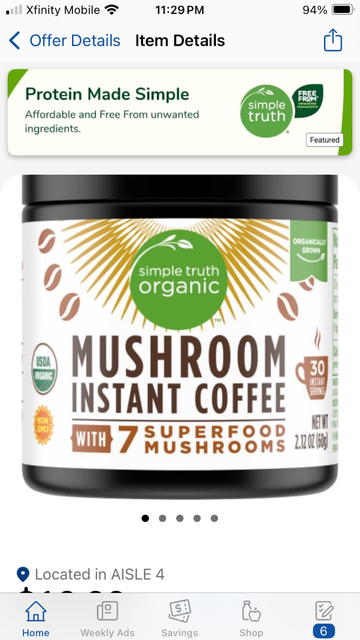 Simple Truth organic mushroom instant coffee 