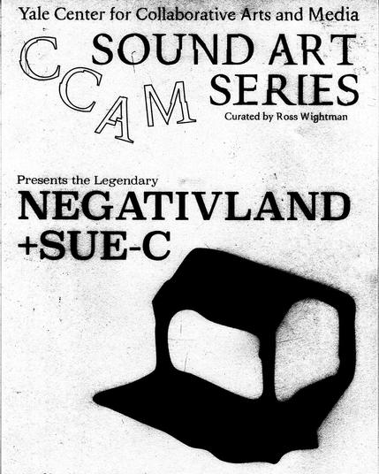 Black-and-white flyer for Negativland live with a stencil painted version of the band’s logo.