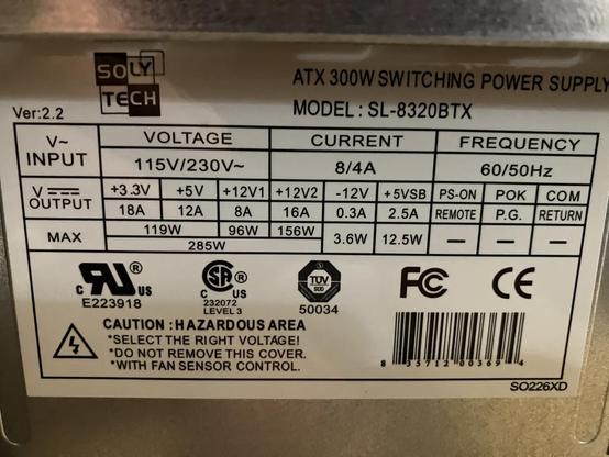 A SolyTech 300 watt PSU that just self-immolated. Maybe I’ll open it later and get some gore pics once the demon smoke dissipates.