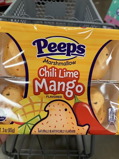 A package of chili lime mango flavored Peeps marshmallow candy