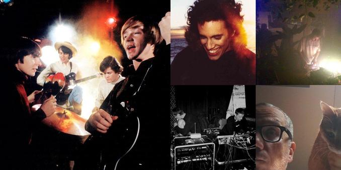 Collage of photos of the bands The Monkees, Four Tet, HLLW, Zoviet France, Drift