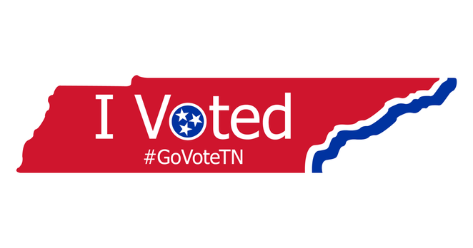 The artwork used for Tennessee’s “I voted” stickers. It’s a big red cutout in the shape of Tennessee. Much like the state, the sticker is unfortunately mostly red 