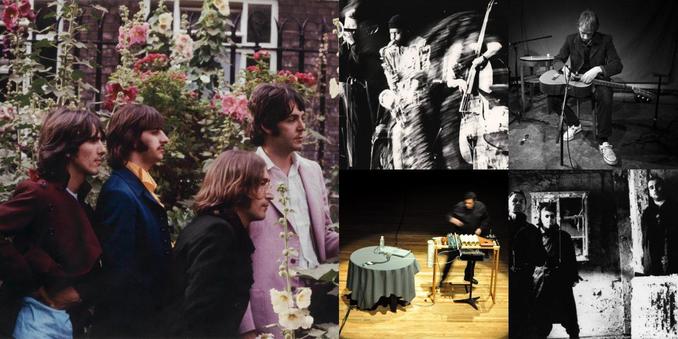 Collage of photos of the bands The Beatles, Archie Shepp, Andrew Chalk, Antonio Russek, Controlled Bleeding