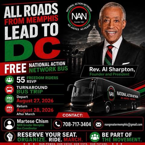 A flyer for Al Sharpton’s “All Roads Lead to DC” bus ride to the March on Washington. This was for the bus departing from Memphis but I’m told all buses at all locations were cancelled this morning